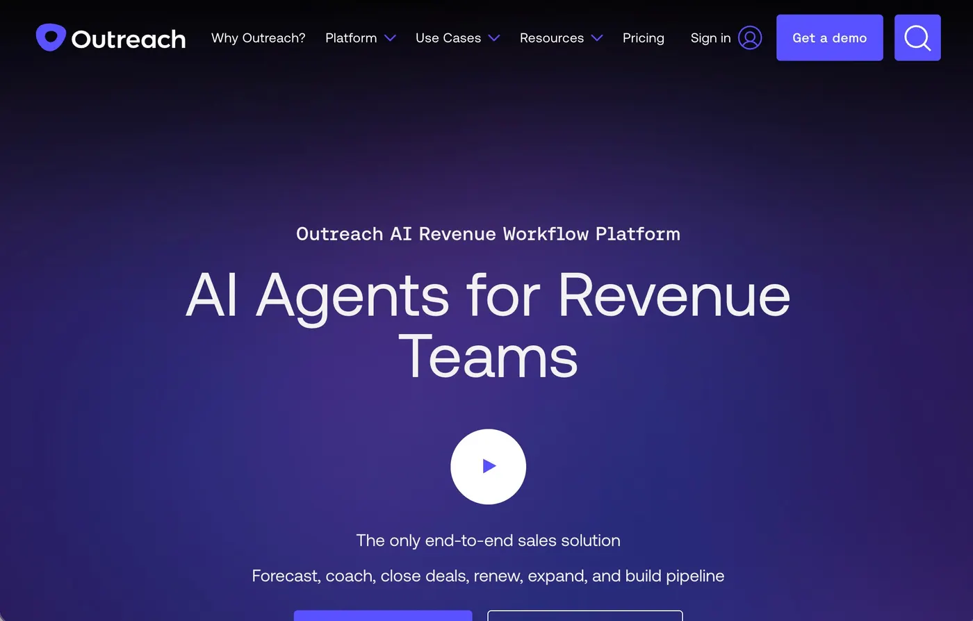 Screenshot of the landing page of Outreach